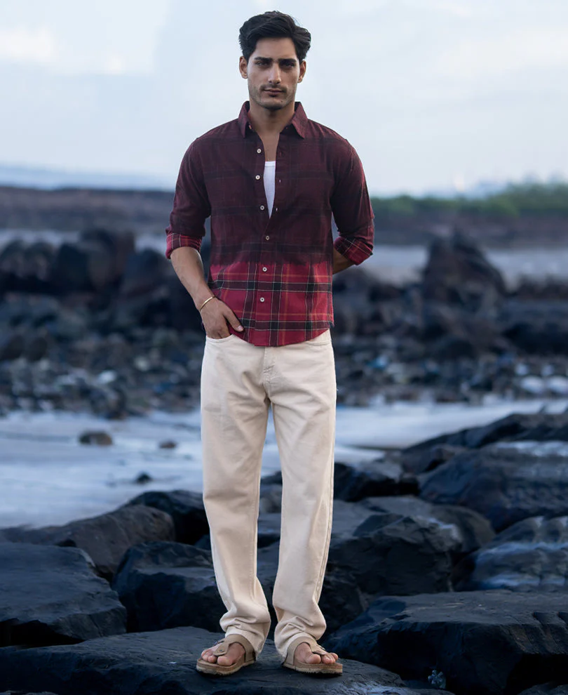 Wine Ombre Checks Shirt 5 Wine Ombre Checks Shirt - Image 1