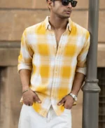 Yellow Structured Checks Buttondown Shirt