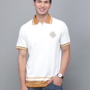 men’s white polo t shirt with contrast collar & hem detail