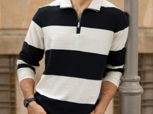 black lightweight striped t shirt