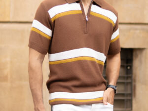 brown striped knit t shirt