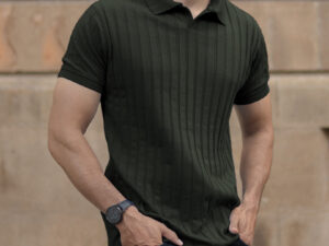 dark olive self stripe t shirt