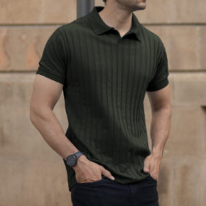 dark olive self stripe t shirt