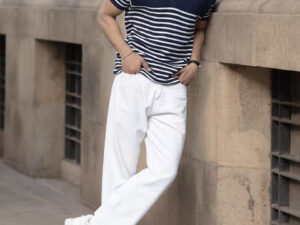 blue knitted stripe polo t shirt