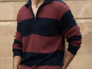brown and navy striped t shirt