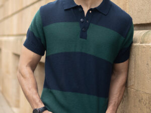 olive and navy knitted stripe t shirt