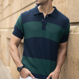 olive and navy knitted stripe t shirt