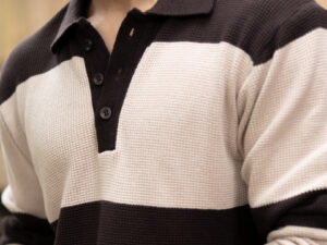 brown structured knit striped t shirt