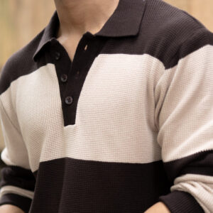 brown structured knit striped t shirt