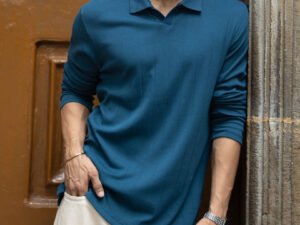 royal blue striped knitted t shirt