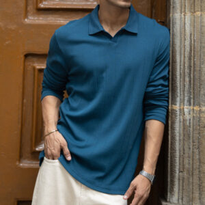 royal blue striped knitted t shirt