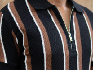 multicolour knitted stripe zipper t shirt
