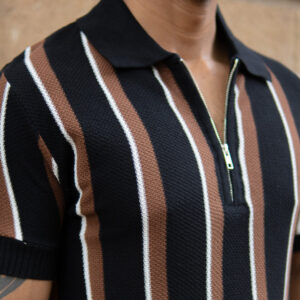 multicolour knitted stripe zipper t shirt