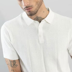 men’s white ribbed polo t shirt | premium slim fit casual wear