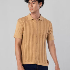 men’s beige ribbed polo t shirt | premium slim fit casual wear