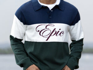 navy and green panelled polo t shirt