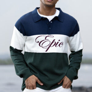 navy and green panelled polo t shirt