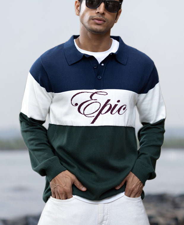 navy and green panelled polo t shirt navy and green panelled polo t shirt