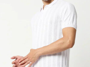 men’s white ribbed polo t shirt | premium slim fit casual wear