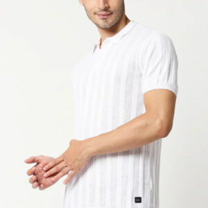 men’s white ribbed polo t shirt | premium slim fit casual wear