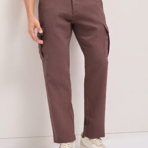 maroon textured waffle weave straight fit cargo pants with flap pockets