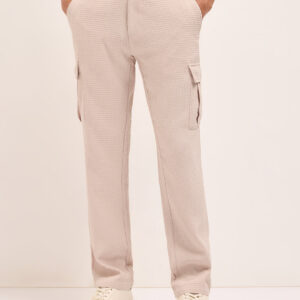 peach textured waffle weave straight fit cargo pants with flap pockets
