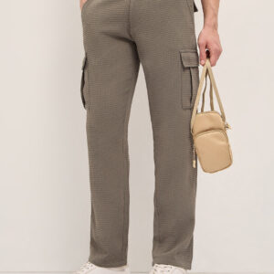 olive textured waffle weave straight fit cargo pants with flap pockets