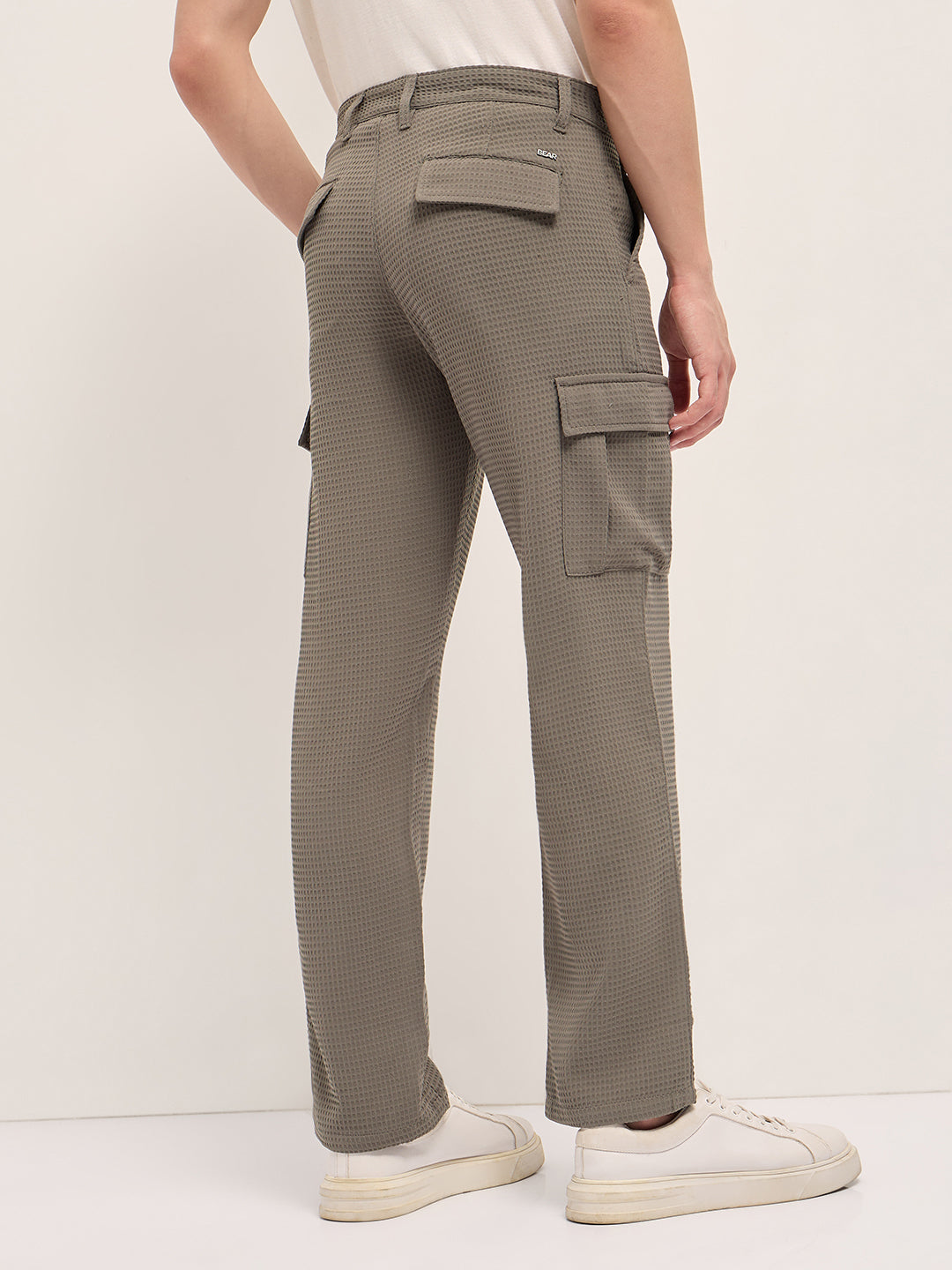 olive textured waffle weave straight fit cargo pants with flap pockets olive textured waffle weave straight fit cargo pants with flap pockets