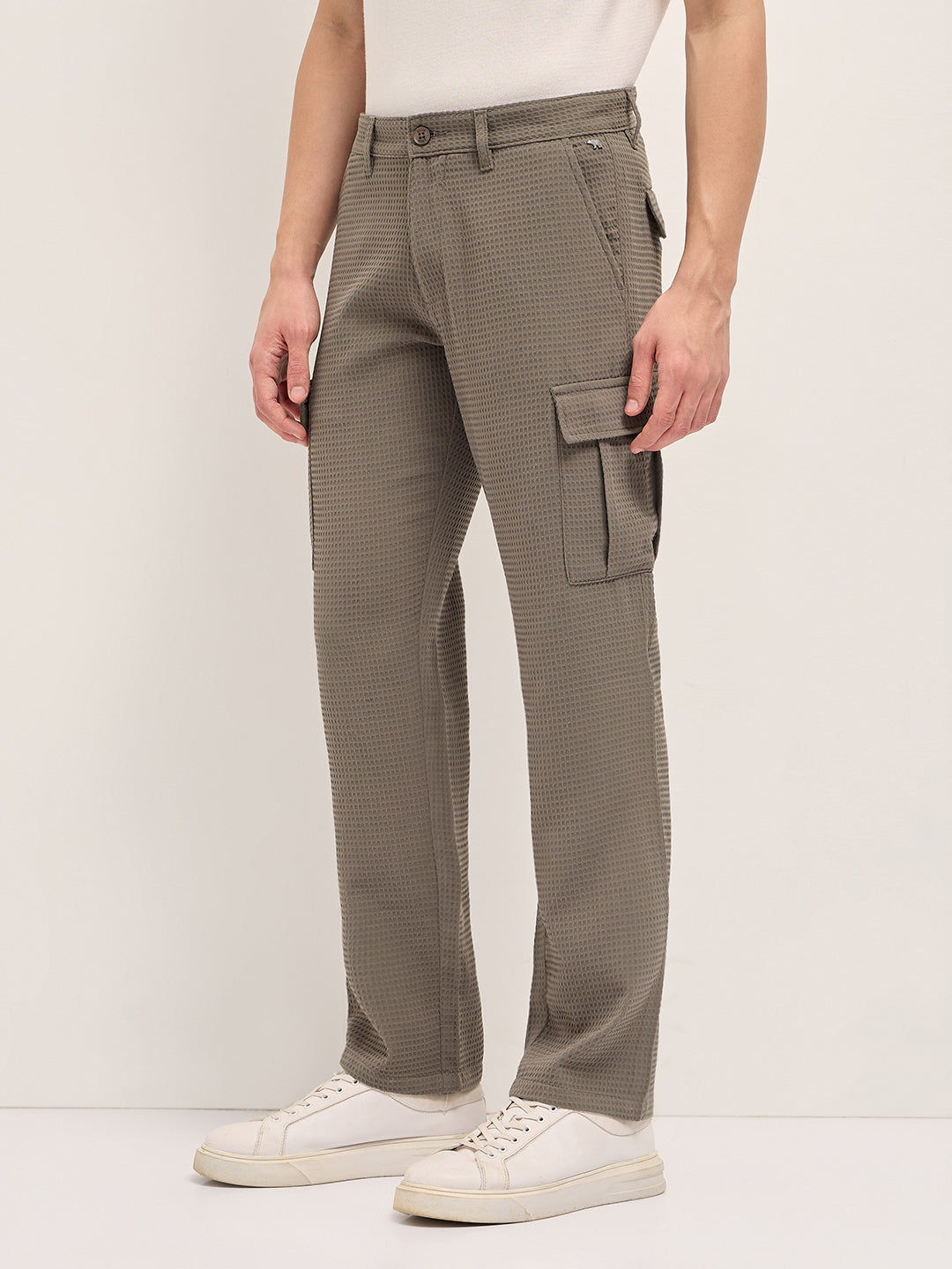 olive textured waffle weave straight fit cargo pants with flap pockets olive textured waffle weave straight fit cargo pants with flap pockets