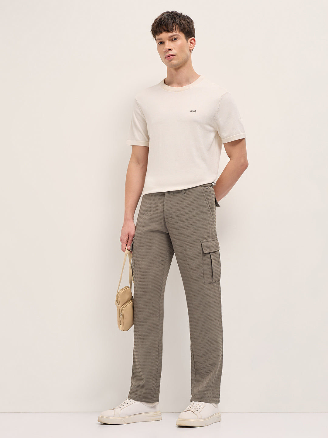 olive textured waffle weave straight fit cargo pants with flap pockets olive textured waffle weave straight fit cargo pants with flap pockets