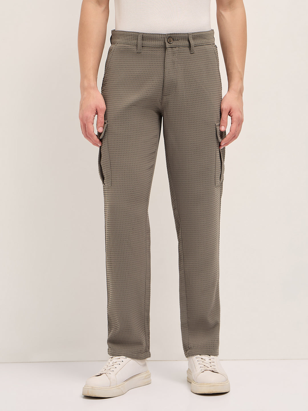 olive textured waffle weave straight fit cargo pants with flap pockets olive textured waffle weave straight fit cargo pants with flap pockets