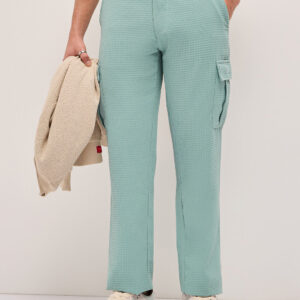 teal textured waffle weave straight fit cargo pants with flap pockets