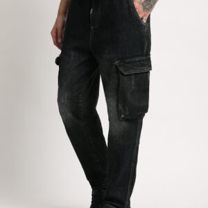 men black hexa pocket cargo jean