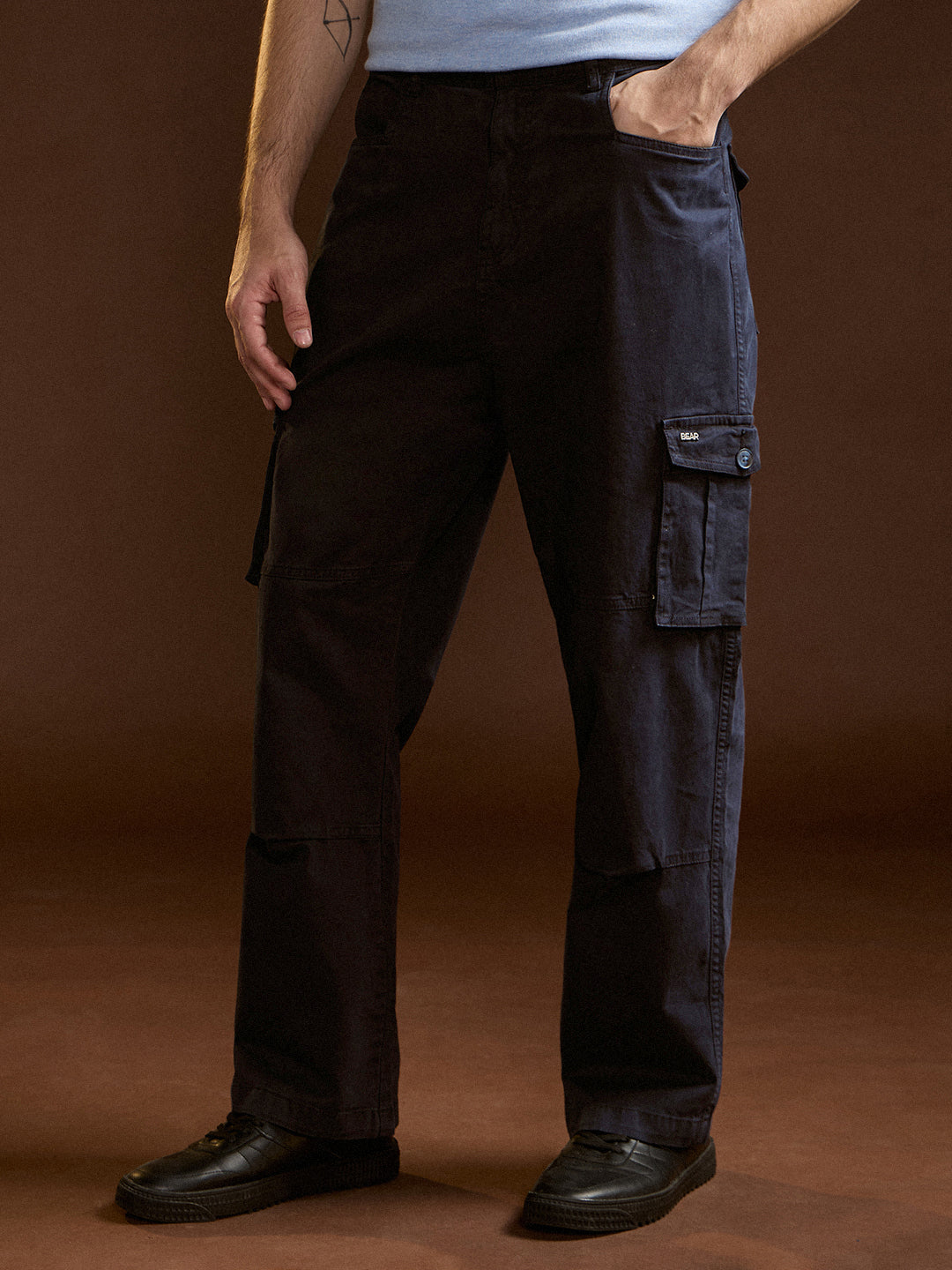 dark blue solid straight fit functional & stylish cargo pant dark blue solid straight fit functional & stylish cargo pant