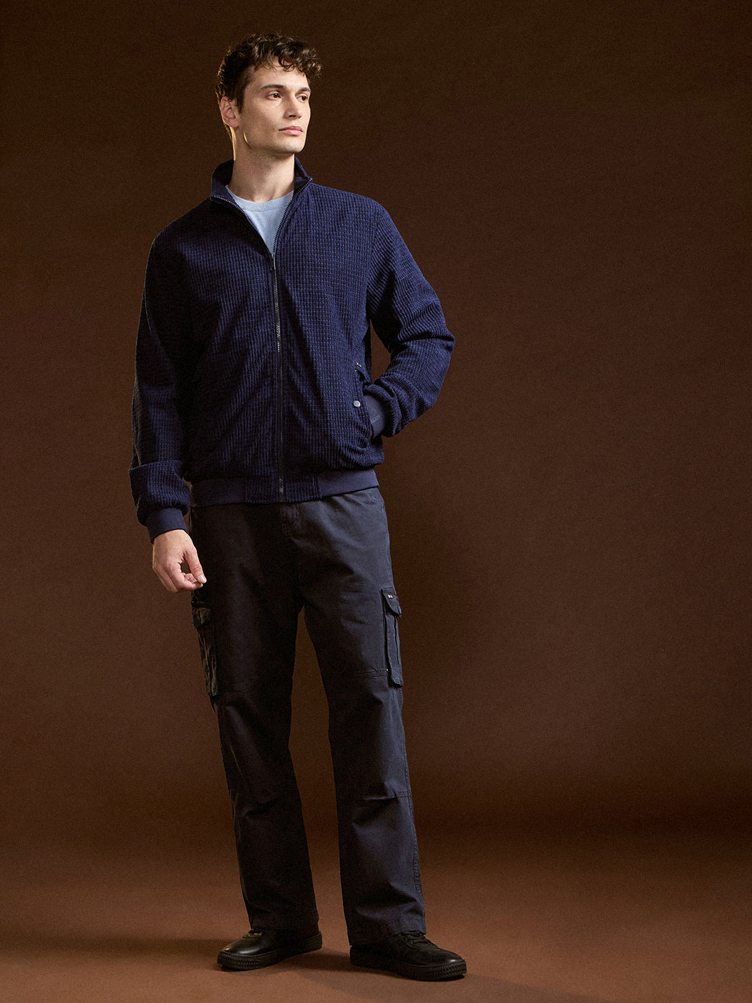dark blue solid straight fit functional & stylish cargo pant dark blue solid straight fit functional & stylish cargo pant