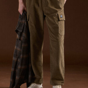 khaki solid baggy fit stylish corduroy cargo pant
