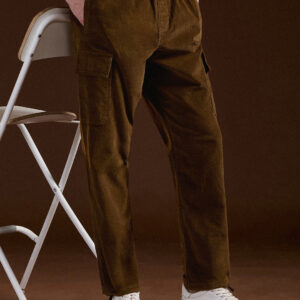 brown solid baggy fit stylish corduroy cargo pant