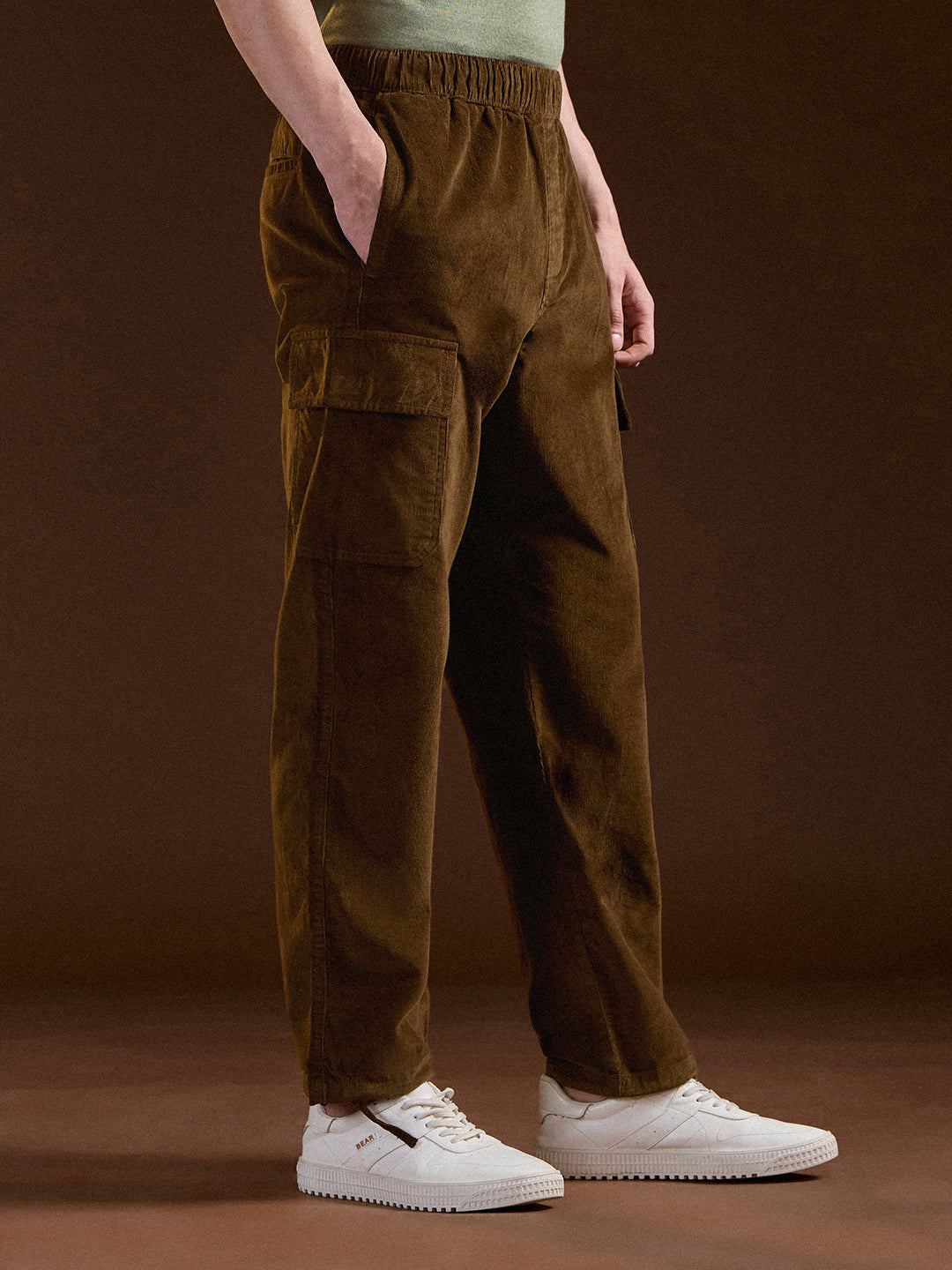 brown solid baggy fit stylish corduroy cargo pant brown solid baggy fit stylish corduroy cargo pant