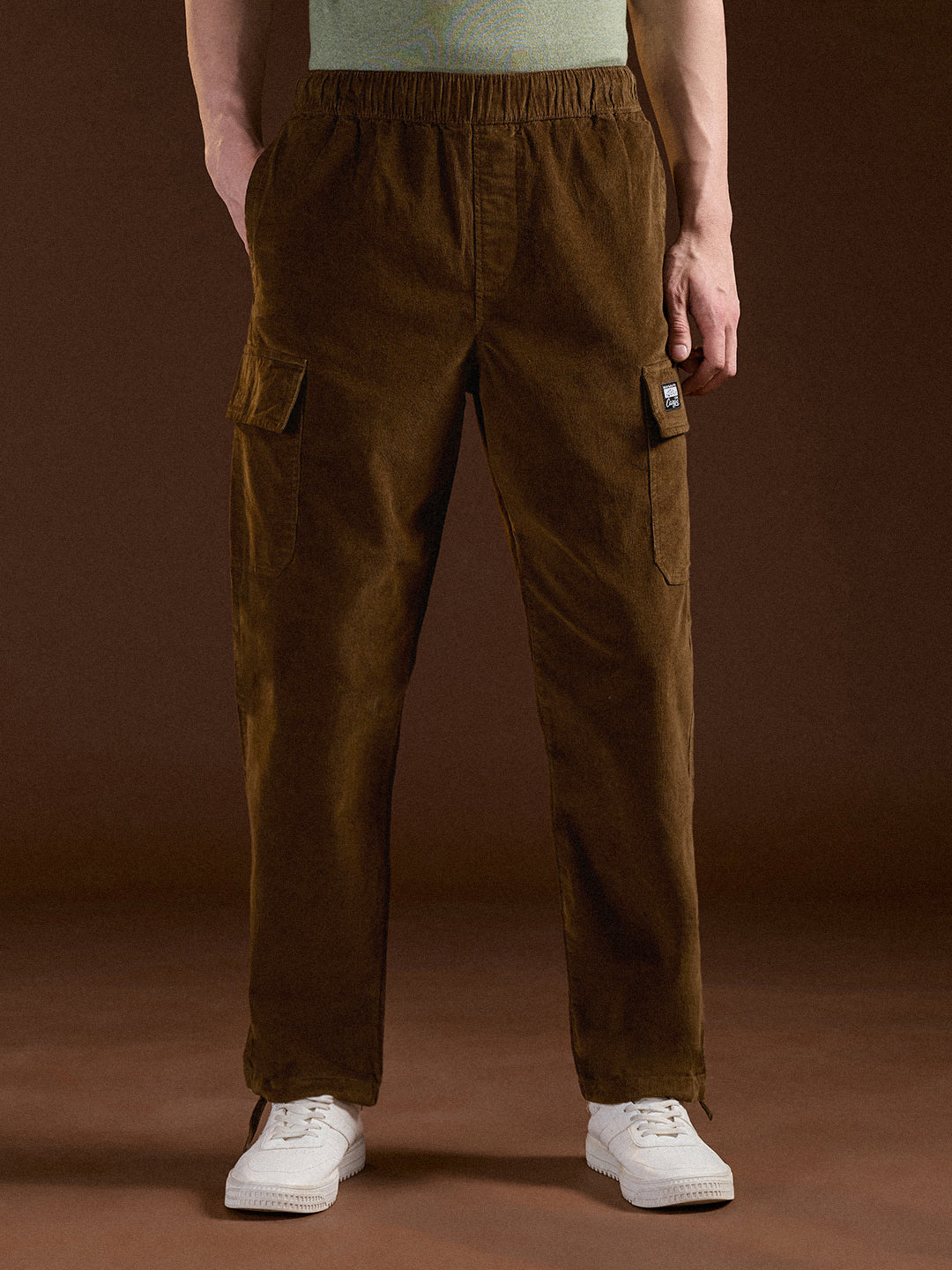 brown solid baggy fit stylish corduroy cargo pant brown solid baggy fit stylish corduroy cargo pant