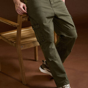 olive solid straight fit functional & stylish cargo pant