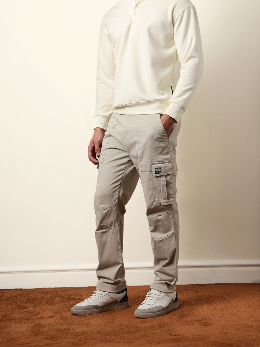 light grey solid relaxed fit cargo trousers with utility pockets light grey solid relaxed fit cargo trousers with utility pockets