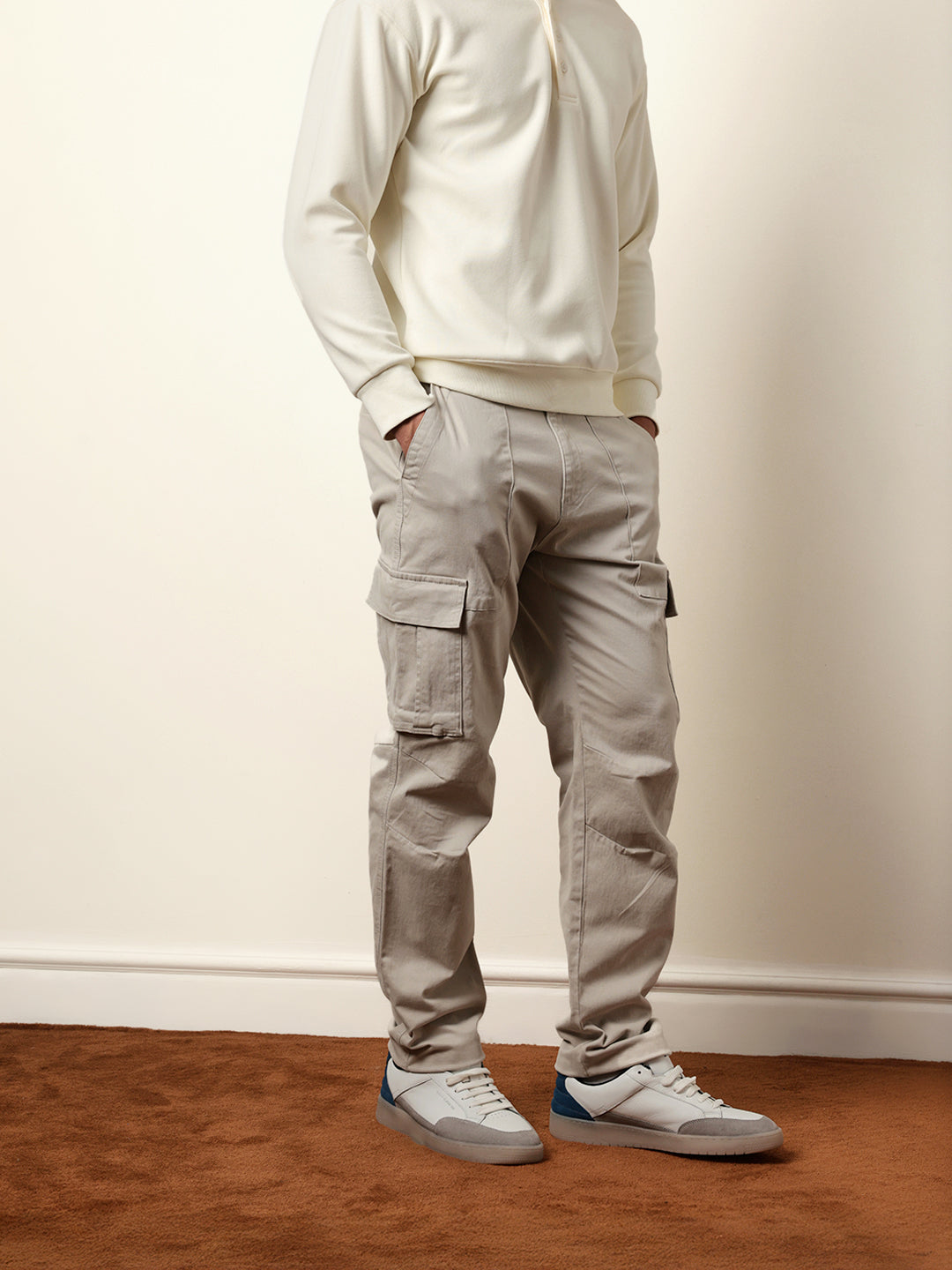 light grey solid relaxed fit cargo trousers with utility pockets light grey solid relaxed fit cargo trousers with utility pockets