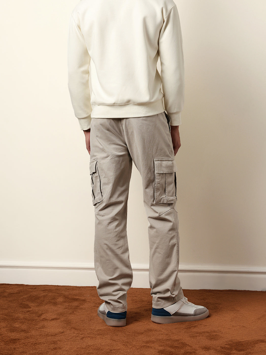 light grey solid relaxed fit cargo trousers with utility pockets light grey solid relaxed fit cargo trousers with utility pockets