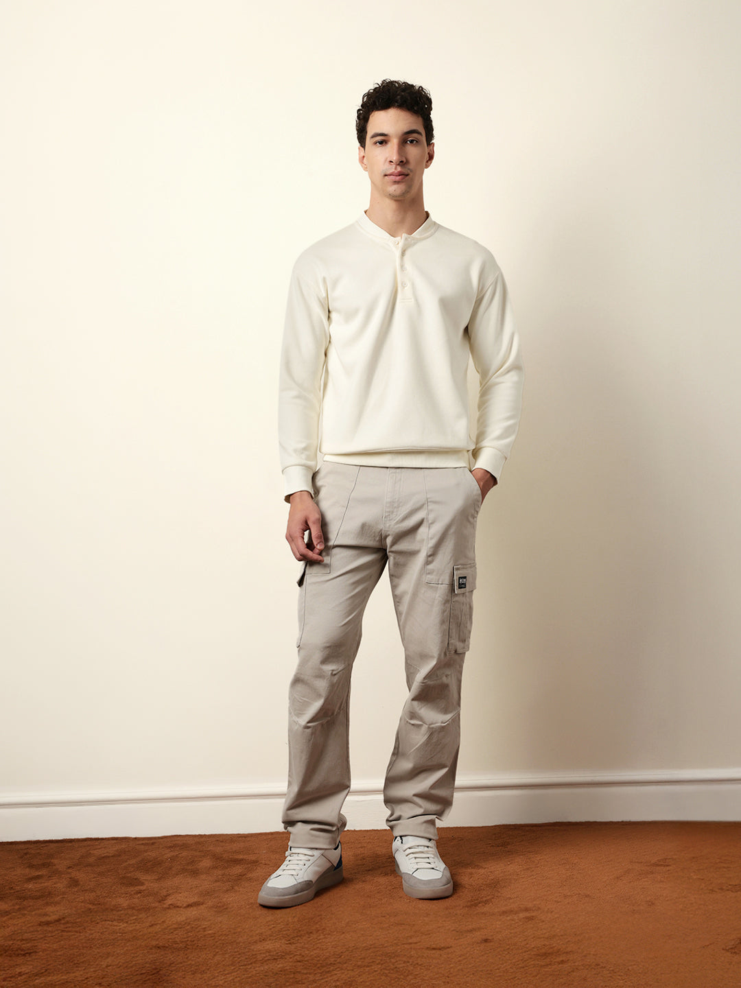 light grey solid relaxed fit cargo trousers with utility pockets light grey solid relaxed fit cargo trousers with utility pockets