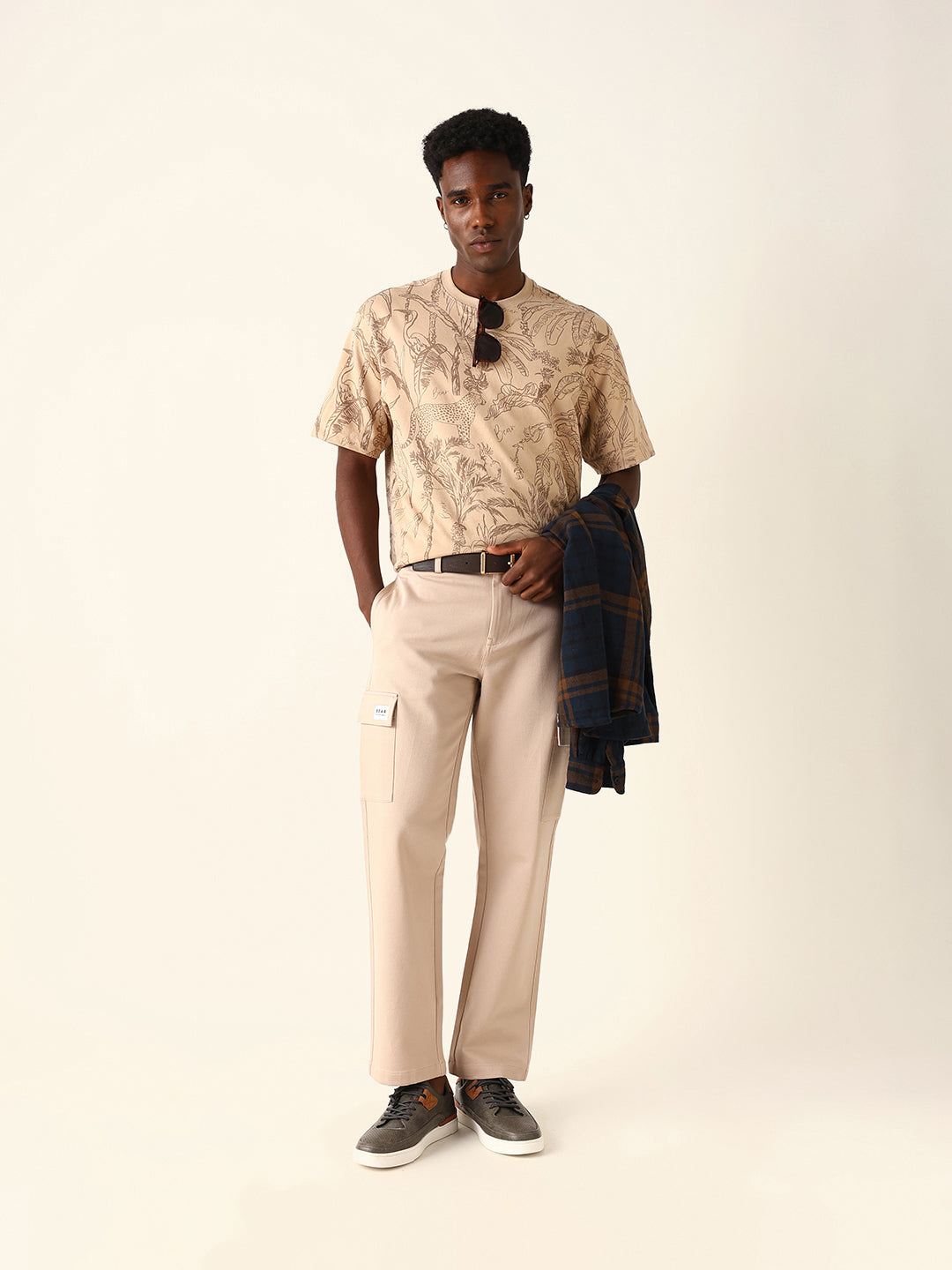 cream solid straight fit cargo trousers with flap pockets cream solid straight fit cargo trousers with flap pockets