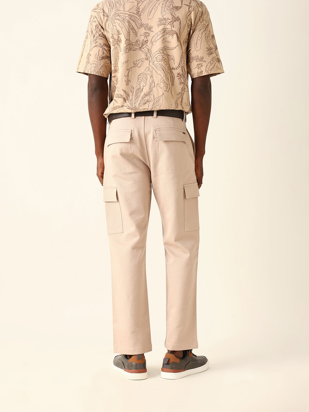 cream solid straight fit cargo trousers with flap pockets cream solid straight fit cargo trousers with flap pockets