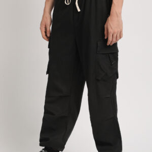 men black solid loose fit cargo