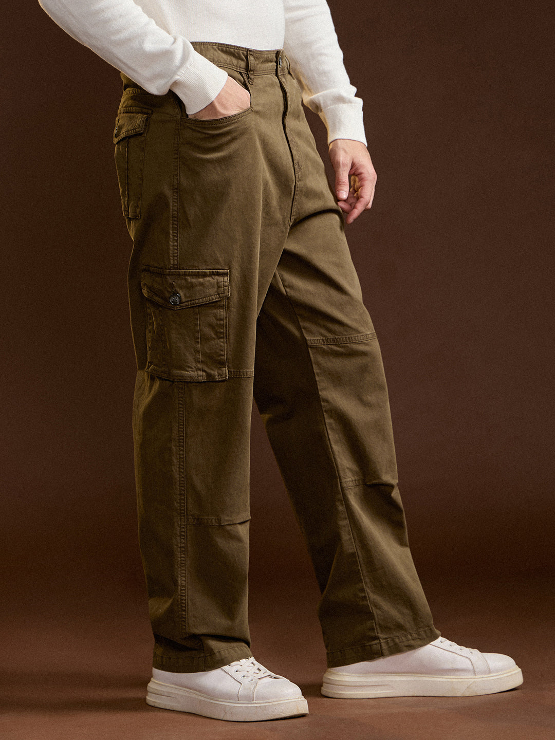 brown solid straight fit functional & stylish cargo pant brown solid straight fit functional & stylish cargo pant