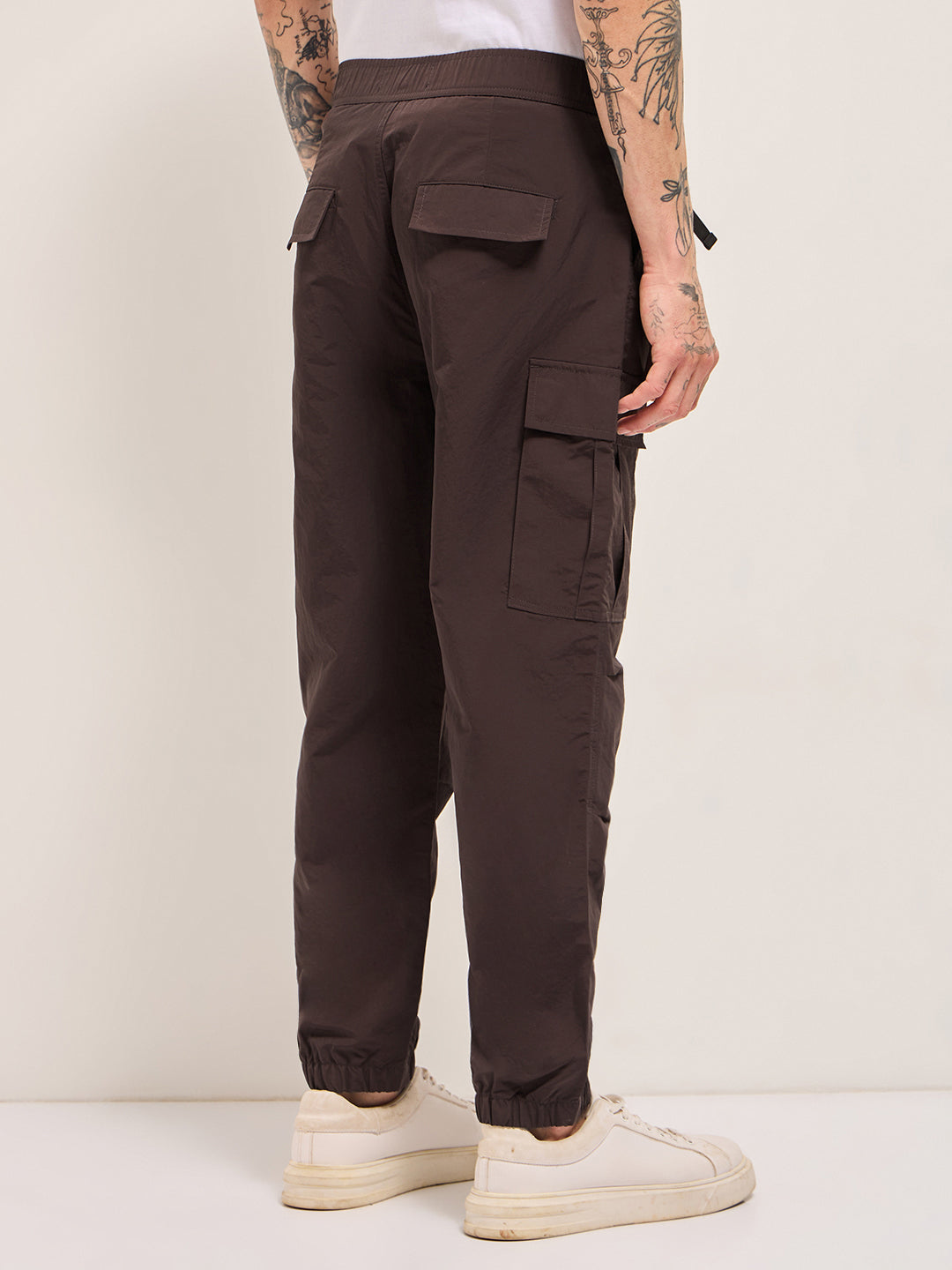 brown nylon relaxed fit cargo pants with utility pockets brown nylon relaxed fit cargo pants with utility pockets