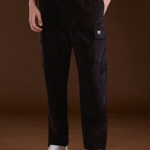 navy blue solid baggy fit stylish corduroy cargo pant